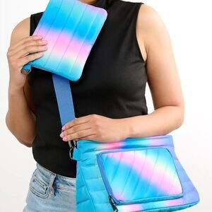 THINK ROYLN Bank Street XL Crossbody with Pouch Bundle Blue Lagoon Ombre NEW